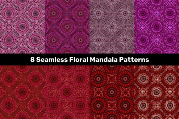 8 Pink and Red Seamless Mandala Patterns