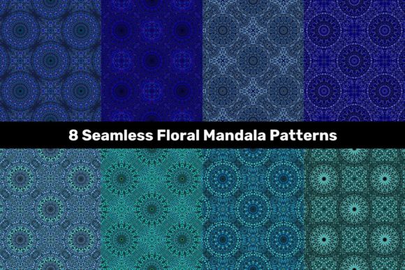 Blue Seamless Floral Mandala Patterns: Eight Unique Designs for Endless Inspiration