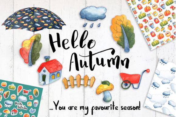 Cute Autumn Watercolor Seamless Patterns