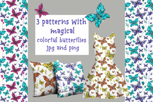 Evaluating 3 Patterns, Magical Colorful Butterflies for Design and Creative Work