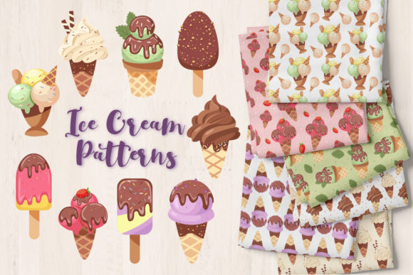 Ice Cream Clip Arts and Patterns Set: A Versatile Design Resource for Creative Professionals and Hobbyists