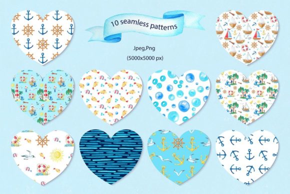 Marine Seamless Patterns in Watercolor