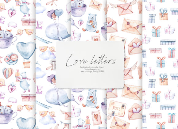 Watercolor Bear and Whale Seamless Patterns