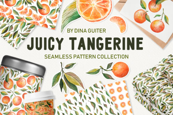 Watercolor Tangerine Seamless Patterns